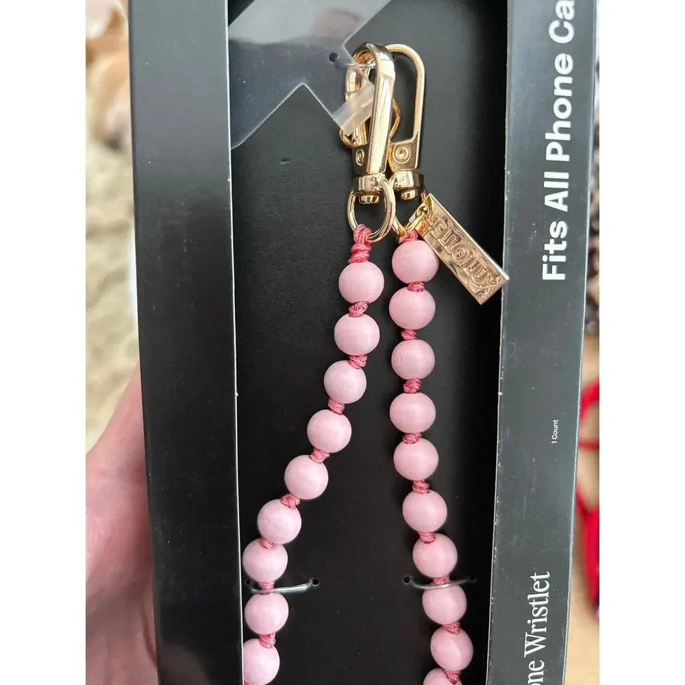 New Hello Lux Wood Bead Cell Phone Wristlet Strap Universal Light Pink